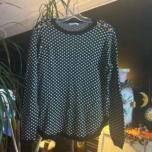 Kaily K Black and White Crew Neck Sweater Large
